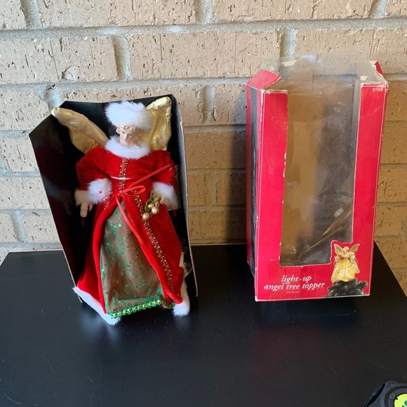 Kmart Holiday Porcelain Angel Tree Topper With Red Santa Dress And